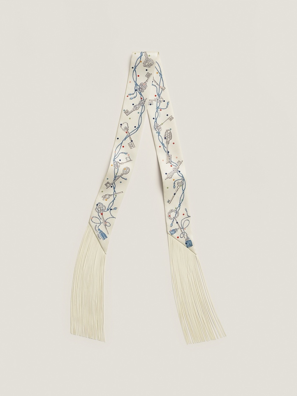 Hermes Les Cles a Pois leather fringes Twilly
